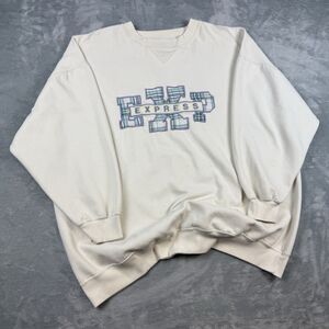Vintage 90s EXP Express Crewneck Sweatshirt Cream Plaid Logo Spellout XL
